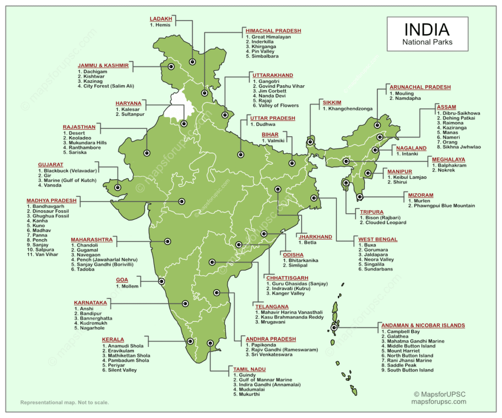 National Park in India Map: