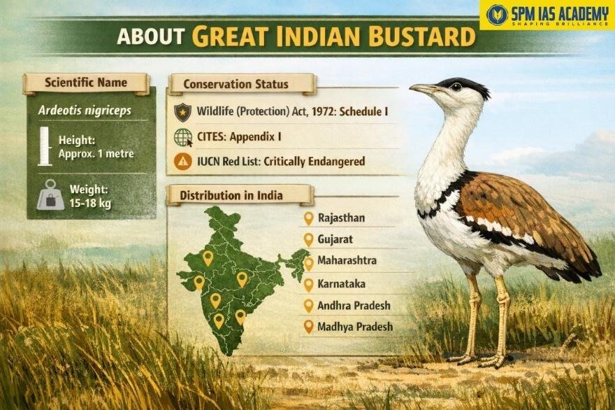 Great Indian Bustard (GIB) Habitat, Conservation Status & Threats