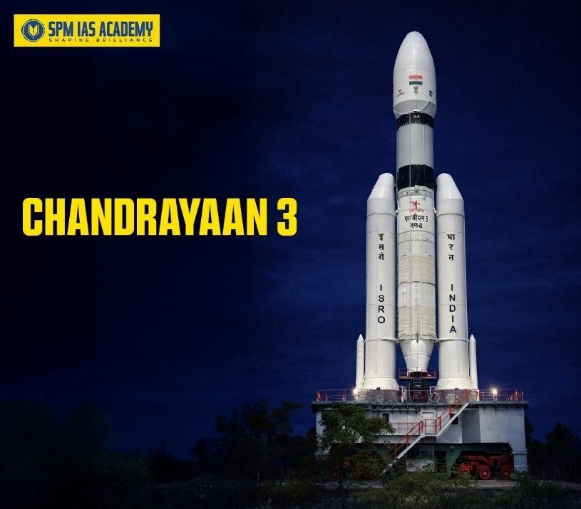 Chandrayaan 3 mission by ISRO showing Vikram lander and Pragyan rover near Moon south pole