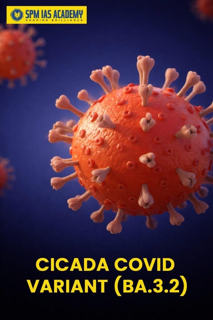 Illustration showing spike protein mutations of the Cicada COVID Variant (BA.3.2) and its global spread in 2026