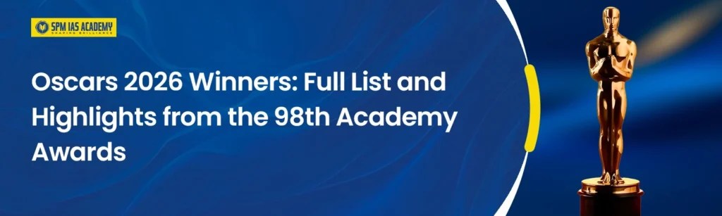 Oscars 2026 winners banner highlighting the full list and highlights from the 98th Academy Awards ceremony.