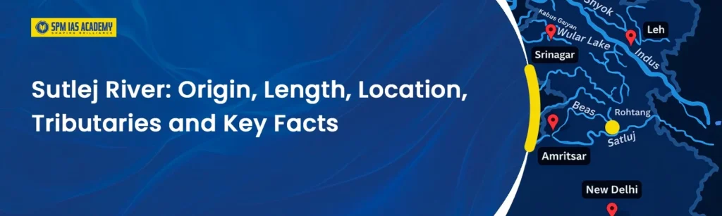 Sutlej River map showing origin, location, tributaries and Indus River system geography for UPSC