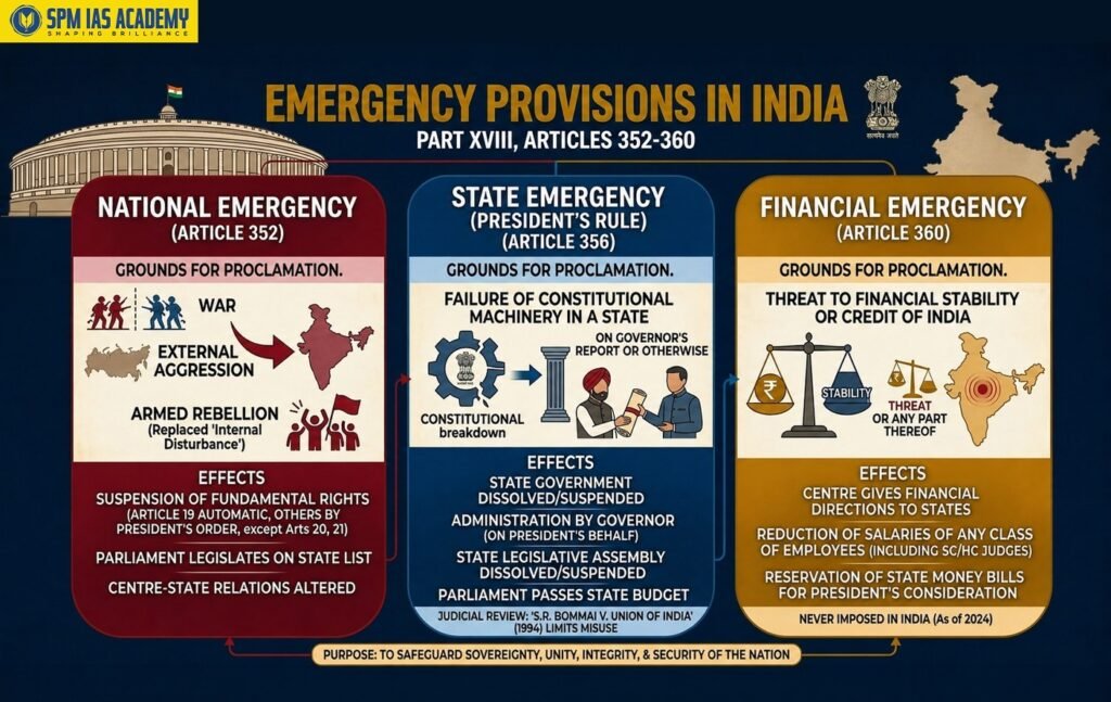 Emergency Provisions in India Explained: Articles 352, 356 & 360 with Key Facts