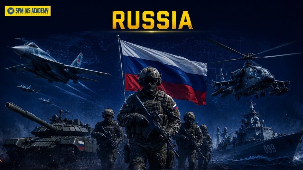 Russian military with fighter jet, soldiers, tanks, helicopter and naval ship