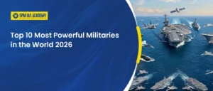 Top 10 most powerful militaries in the world 2026 featuring aircraft carriers, warships and fighter jets.