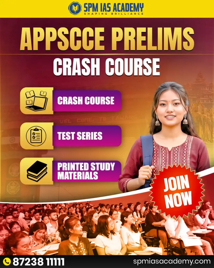 APPSC CCE prelims crash course by SPM IAS Academy with test series and printed study materials for civil services exam preparation