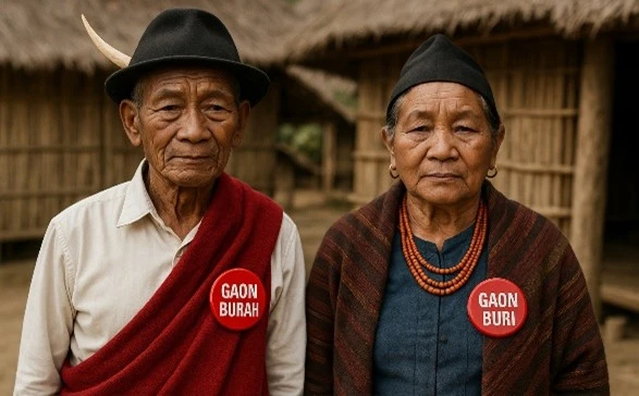 Gaon Buras and Gaon Buris standing with villagers, symbolising community leadership and grassroots administration in Arunachal Pradesh.