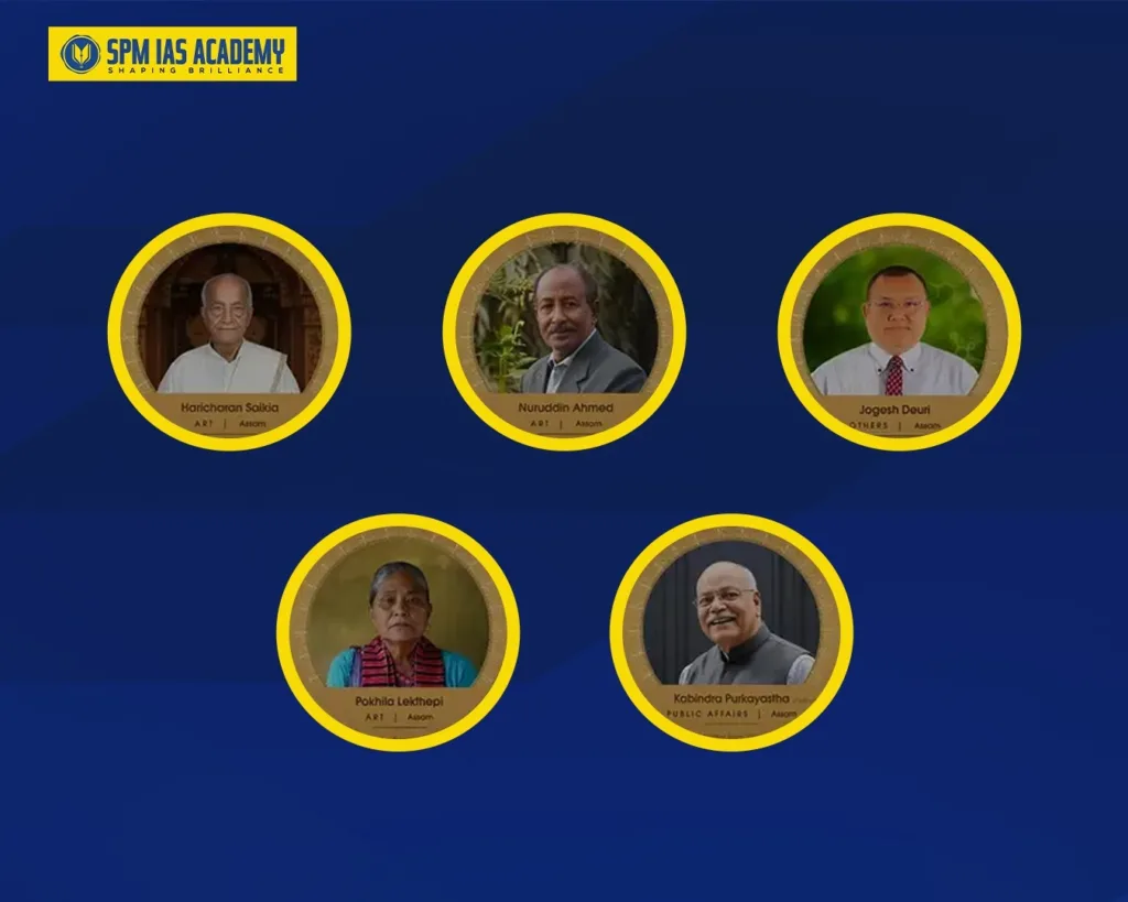 Five personalities from Assam receiving Padma Shri Award 2026 – Kabindra Purkayastha, Jogesh Deuri, Nuruddin Ahmed, Pokhila Lekthepi and Haricharan Saikia