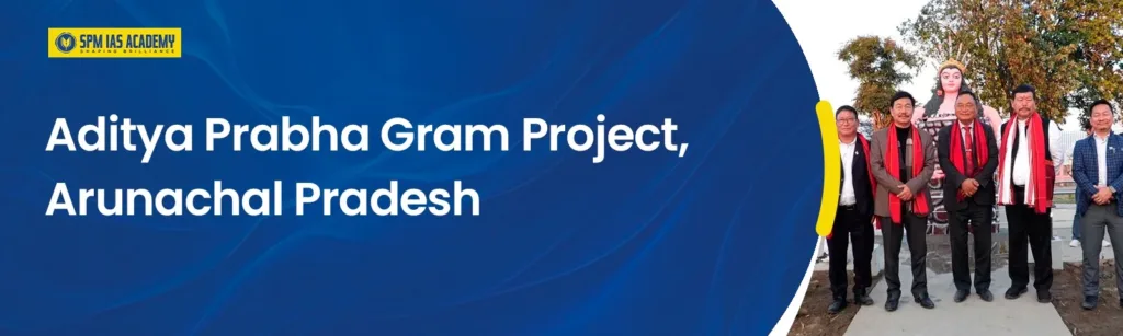 Government officials standing in a border village of Arunachal Pradesh during the Aditya Prabha Gram Project focused on agriculture and rural development.