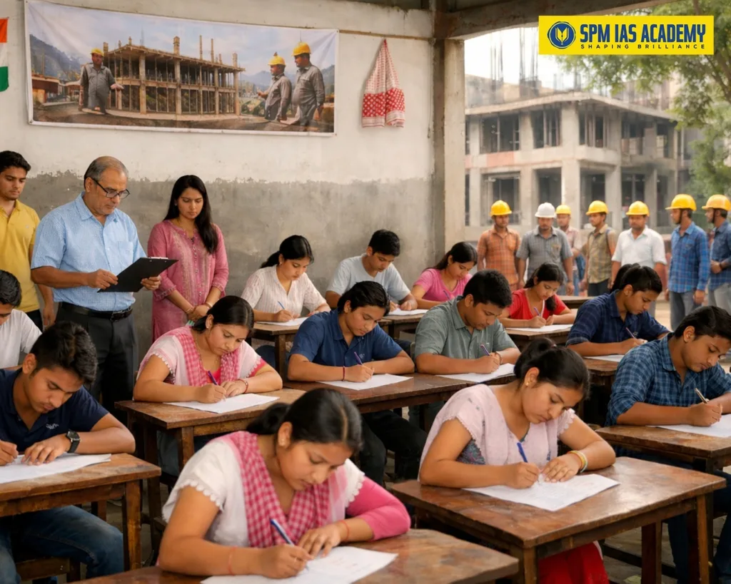 Students appearing for scholarship test for free Civil Services coaching under ABOCWWB at SPM IAS Academy in Assam