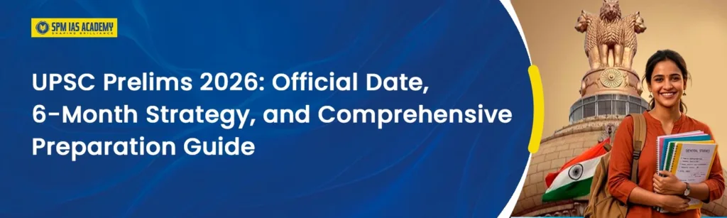 UPSC Prelims 2026 official date 24 May 2026 with 6 month preparation strategy, syllabus guidance and civil services exam preparation banner