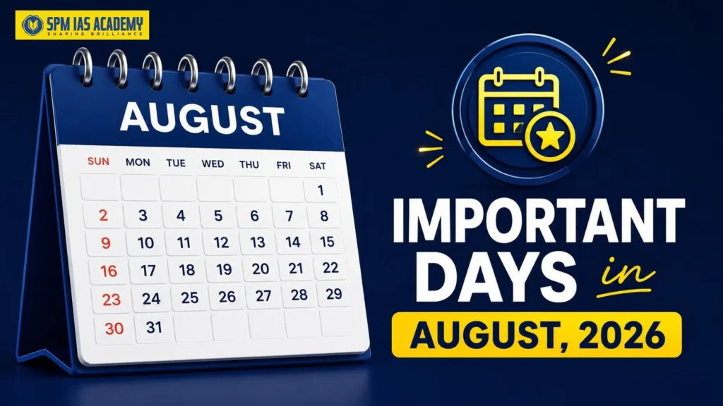 Important Days in August 2026 calendar featuring national and international observances for UPSC and APSC preparation